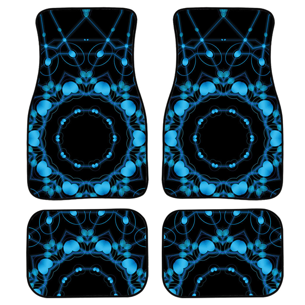 Dark Blue Kaleidoscope Print Front And Back Car Floor Mats, Front Car Mat