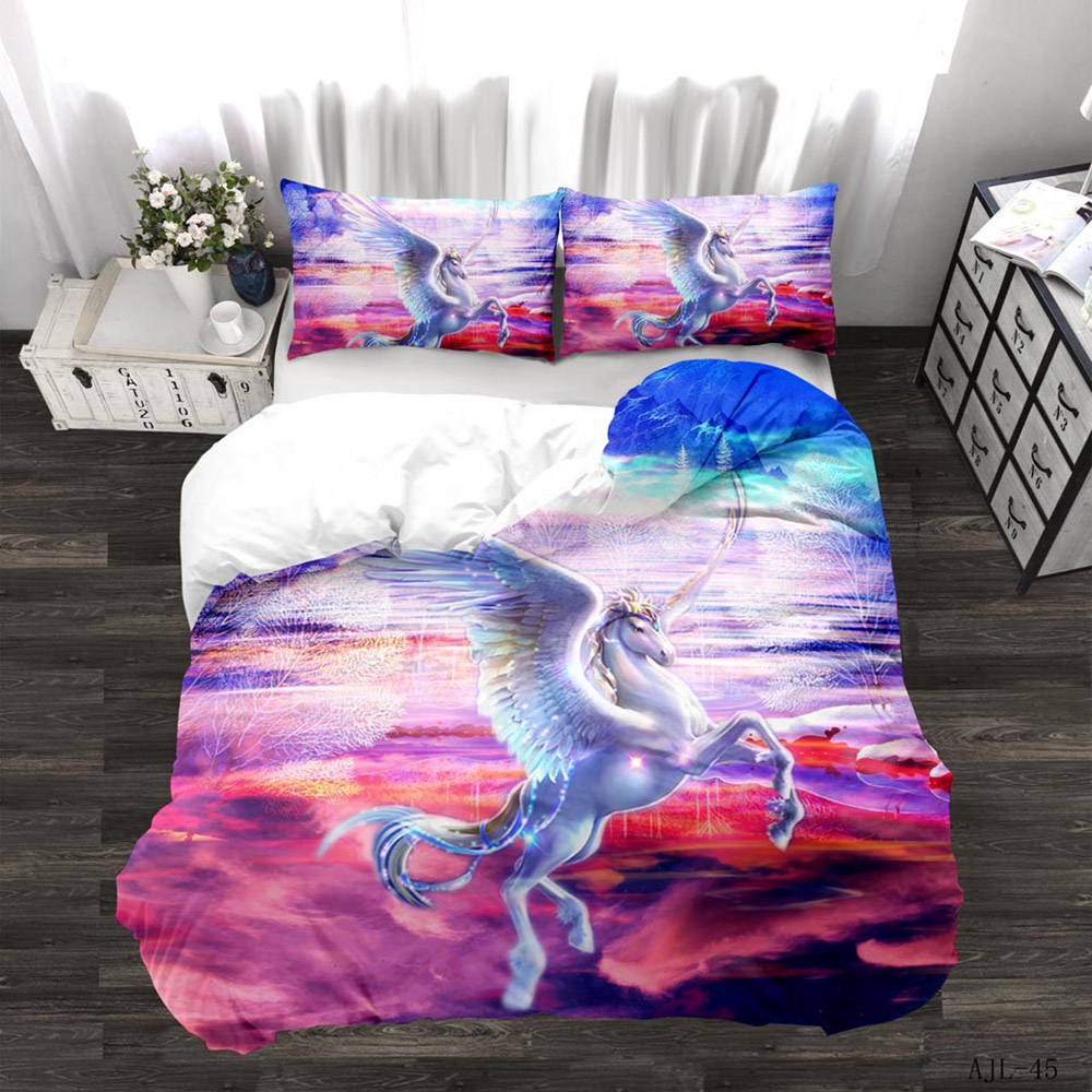 3D Unicorn Lion Bedding Set Cartoon Comfortable Set Luxury Duvet With Pillowcase Dreamlike  Duvet Covers