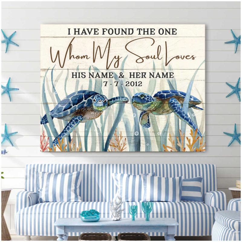 Personalized Romantic Couple Sea Turtle Canvas And Poster, Wall Decor, Canvas Instructure Wall Art – Gift For Couple Canvas – Gift For Him – Gift For Her