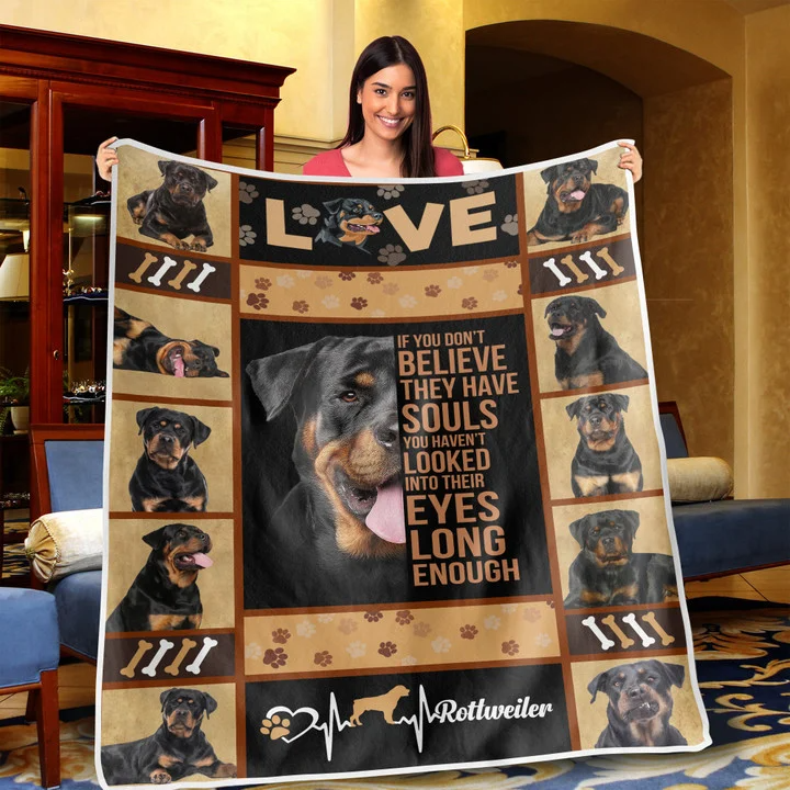 Rottweiler Blanket Gift For Dog Lover Throw Sherpa Fleece Warm Blanket, Dog Print On Blanket