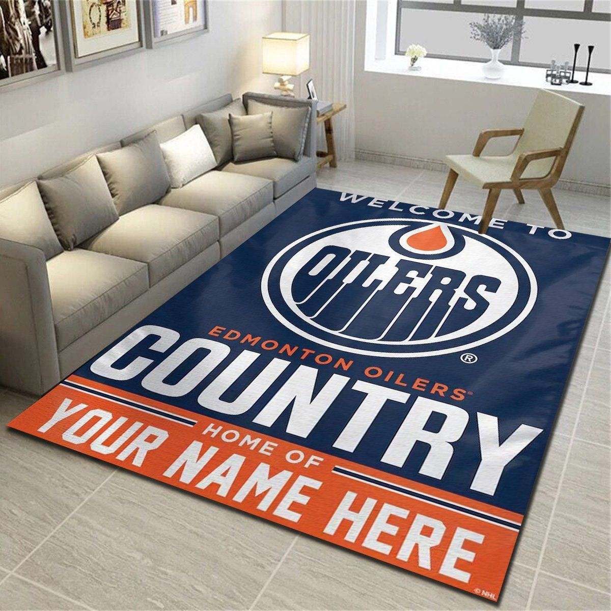 Edmonton Oilers Personalized Area Rugs, Team Living Room Bedroom Carpet, Customized Floor Mat Home Decor