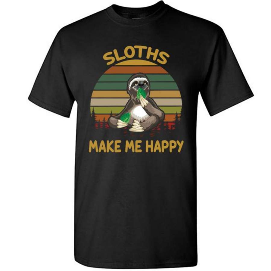 Sloths Make Me Happy, Vintage Retro Design – Gildan Short Sleeve Shirt