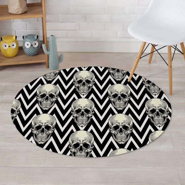 Geometric Skull Round Rug