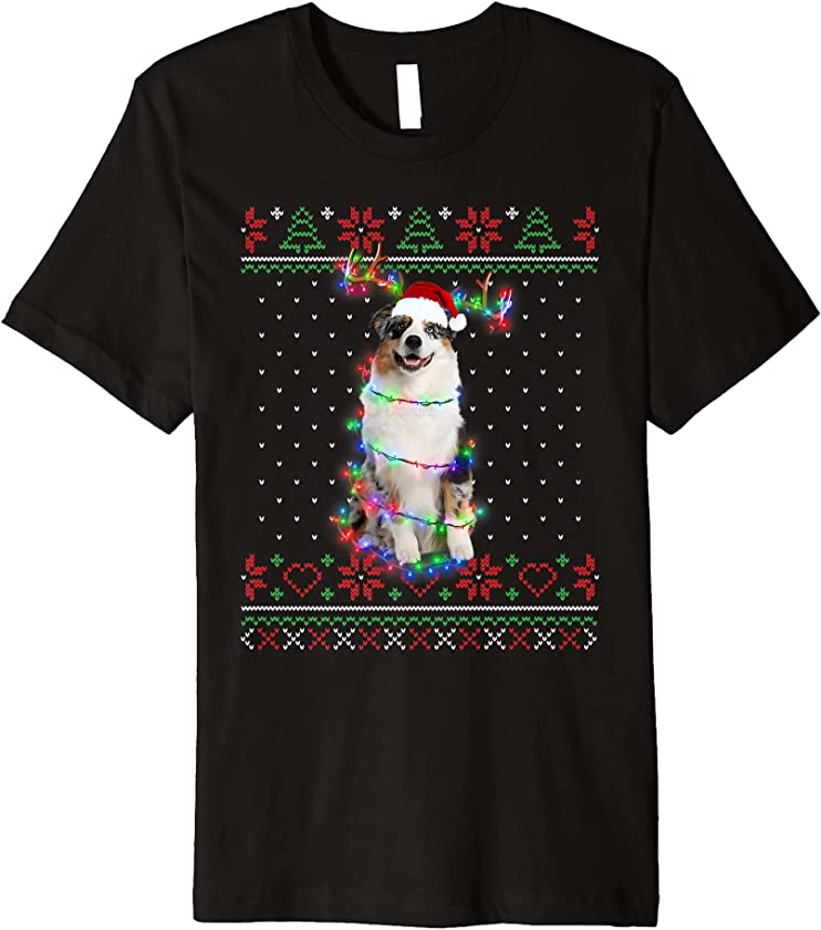 Australian Shepherd Dog Ugly Sweater Christmas Puppy Dog Premium T-Shirt