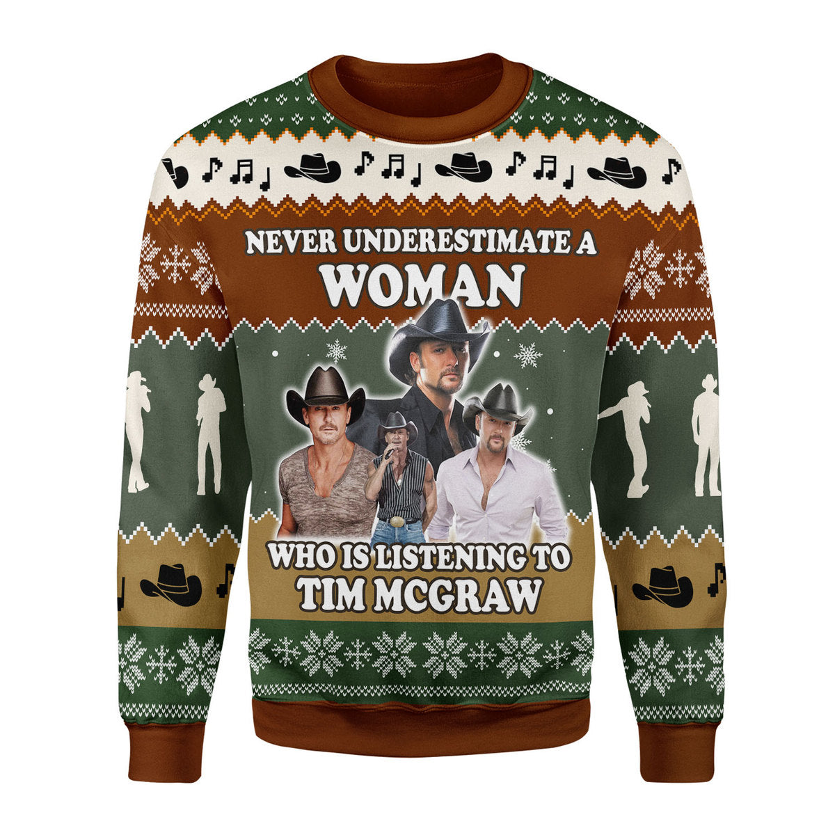 Customspig Never Underestimate A Woman Who Is Listening To Tim Mcgraw Christmas Ugly Sweater