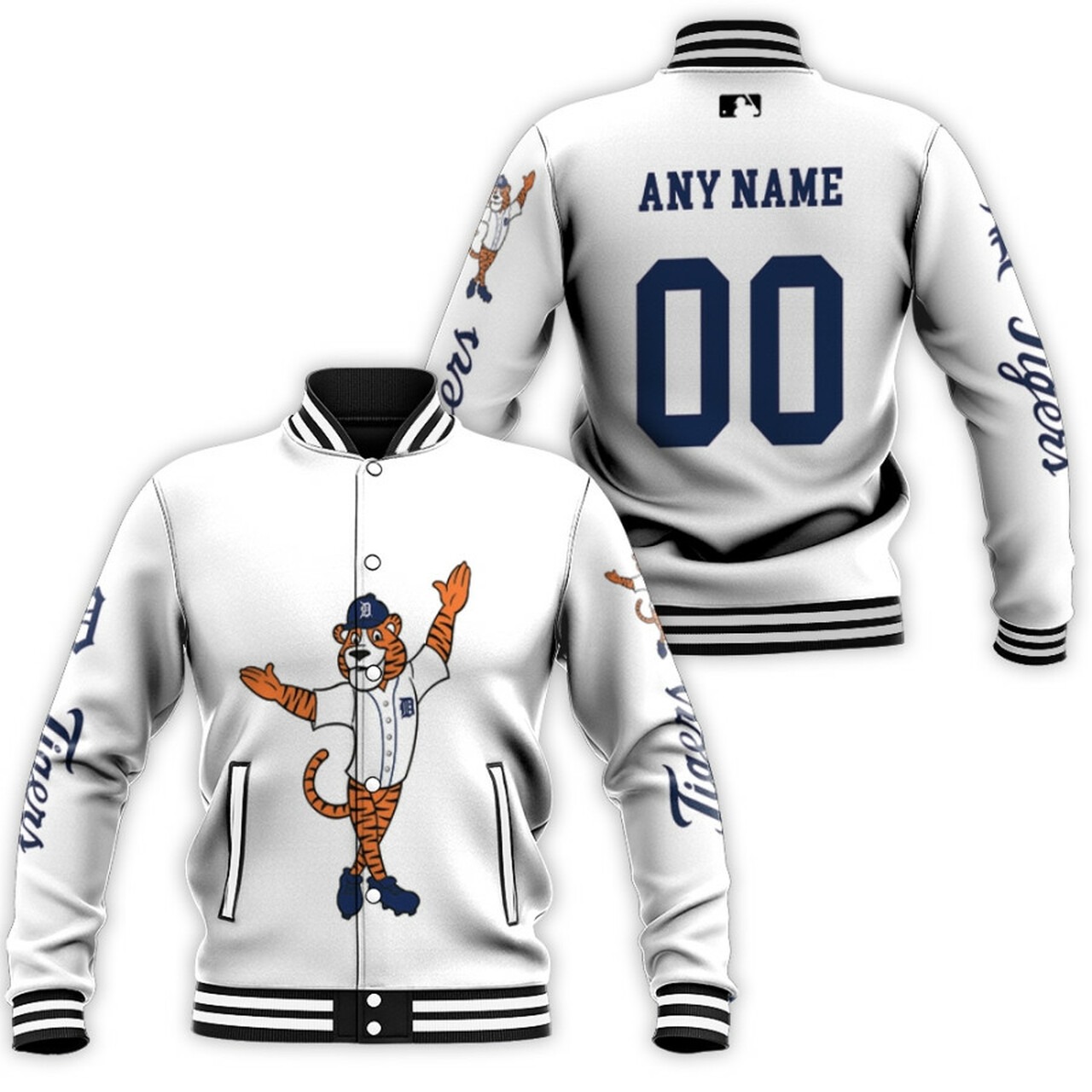 Detroit Tigers Custom Name Number White Baseball Jacket