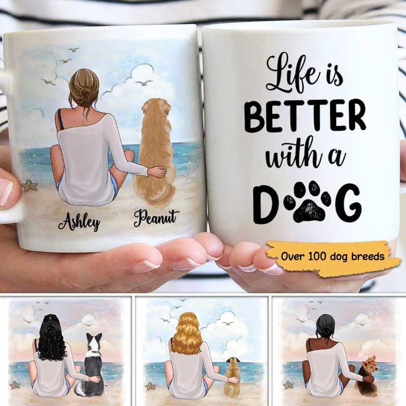 Woman And Dog At Sea Personalized Coffee Mug