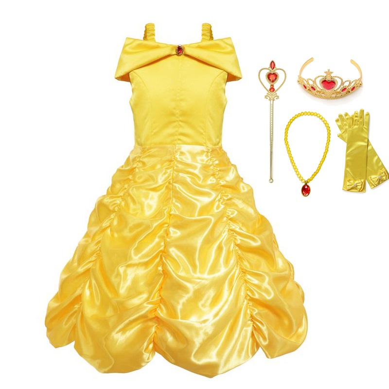 VOGUEON Girls Princess Belle Dress up Clothes Sleeveless Beauty and The Beast Party Cosplay Costume Children Birthday Ball Gown alx