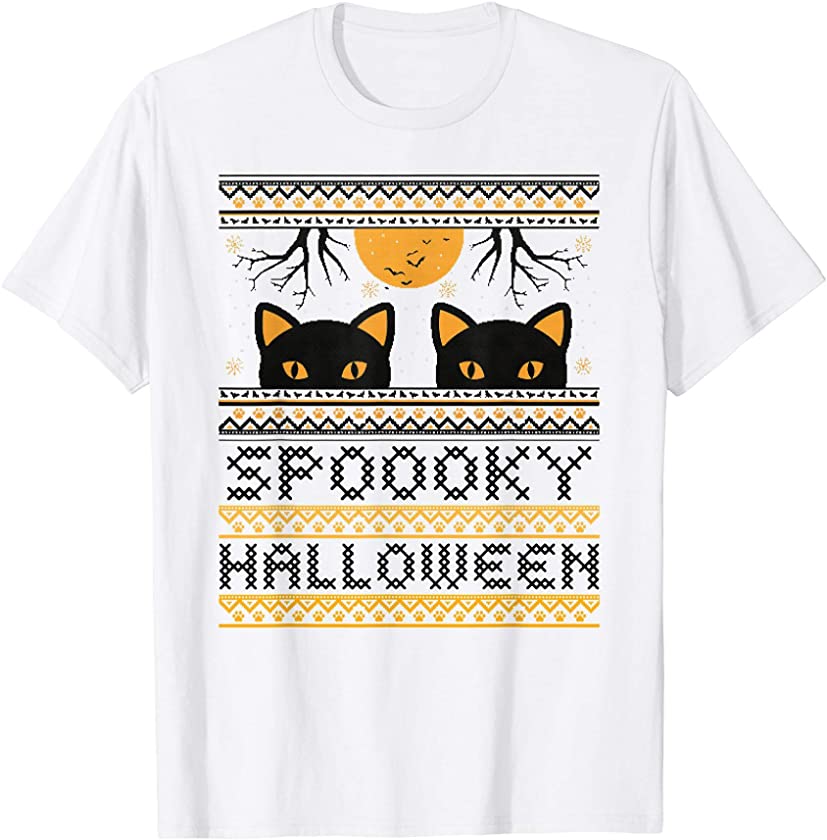 Spooky Halloween Ugly Sweater I Trick Or Treat Pumpkin Cat T-Shirt