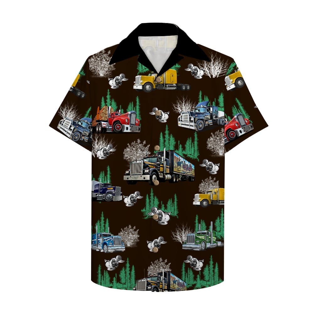 Trucker Hawaiian Shirt With Semitruck Pattern 2 Ha23509