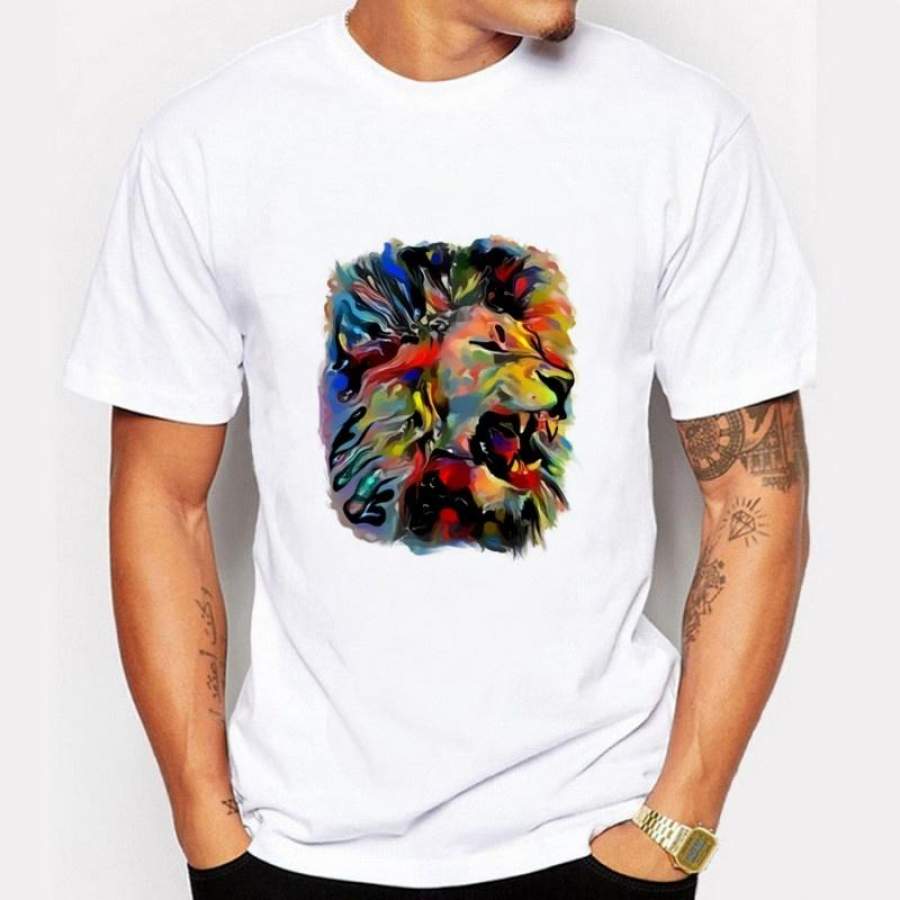 Newest Fashion Cool Colourful Lion Design T-Shirt Summer Men’S Harajuku Hipster Animal Short Sleeve Tee Tops