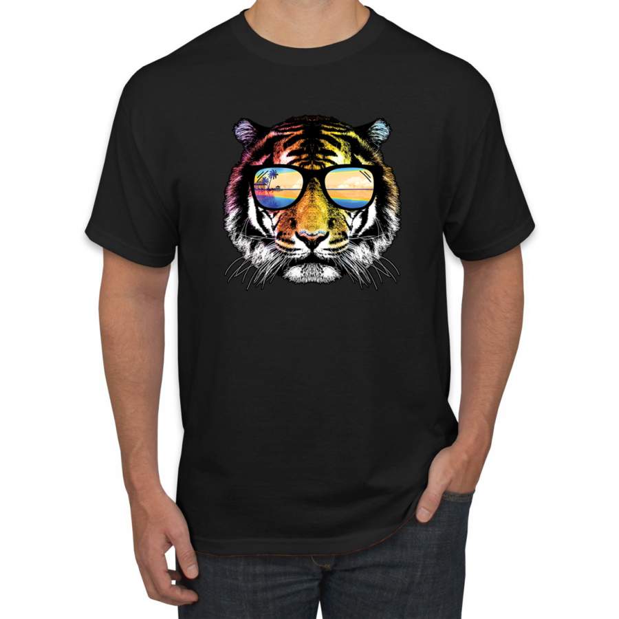 Funny Neon Summer California Beach Tiger Animal Lover Mens T-Shirt