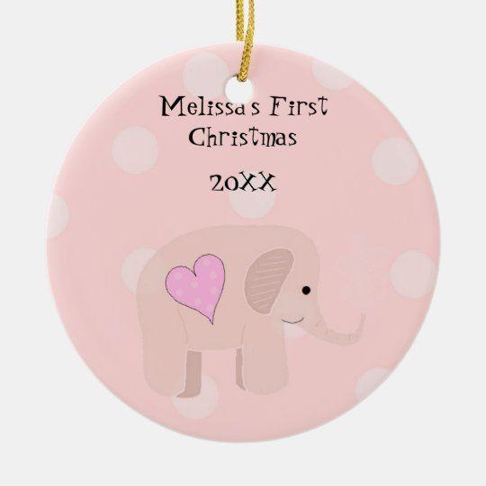 Personalized Ornament Elephant Baby First Christmas Customized Ceramic Circle Ornament 1 – 2 Sided