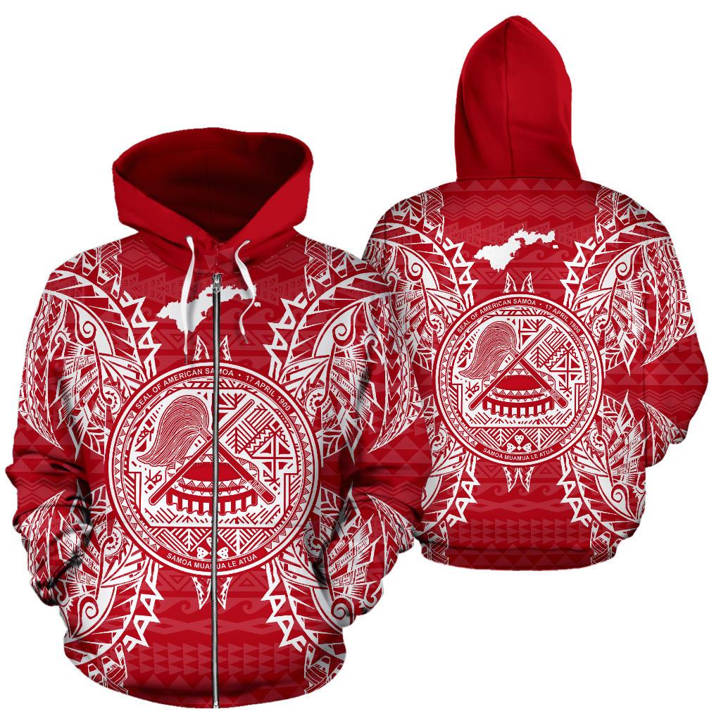 American Samoa Polynesian All Over Zip Up Hoodie Map Red White – Pacific Print Hoodie