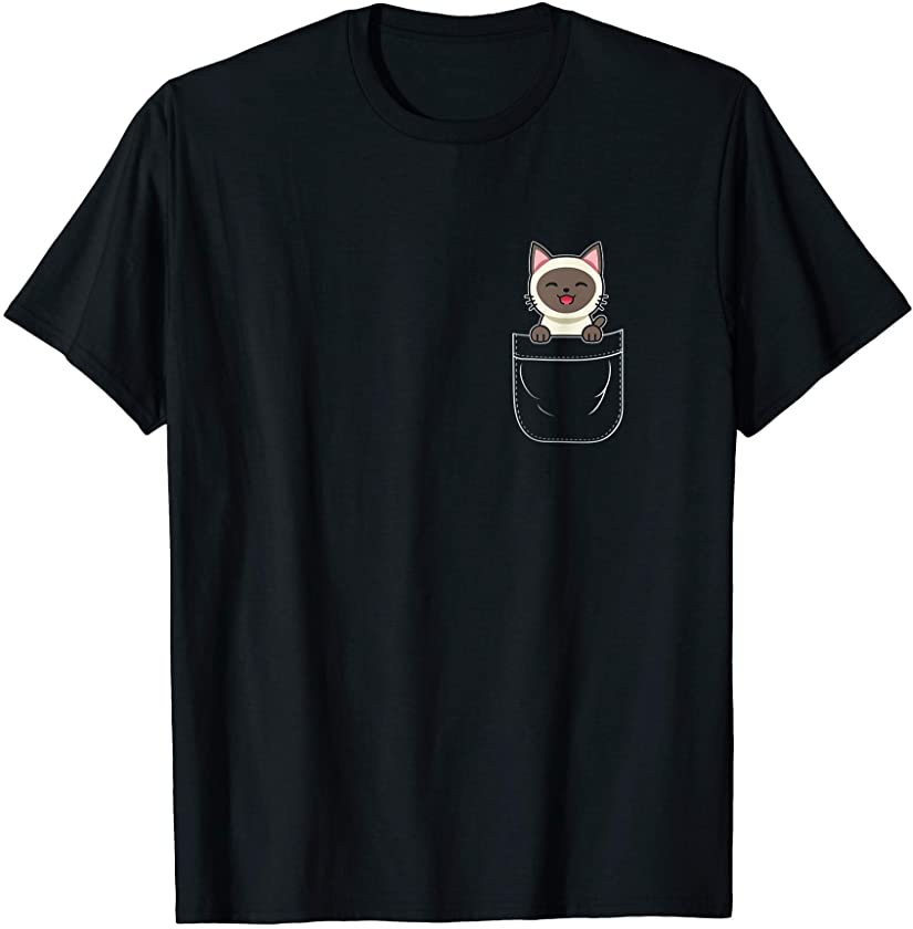 Cute Siamese Kitten Cat in Pocket T-Shirt