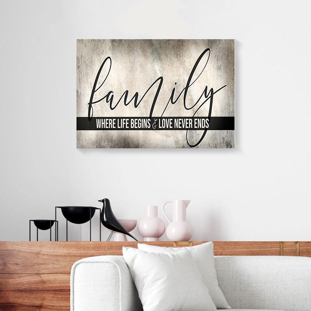 Canvas Prints Family Where Life Begins And Love Never Ends Vintage Canvas Wall Art Home Decoration