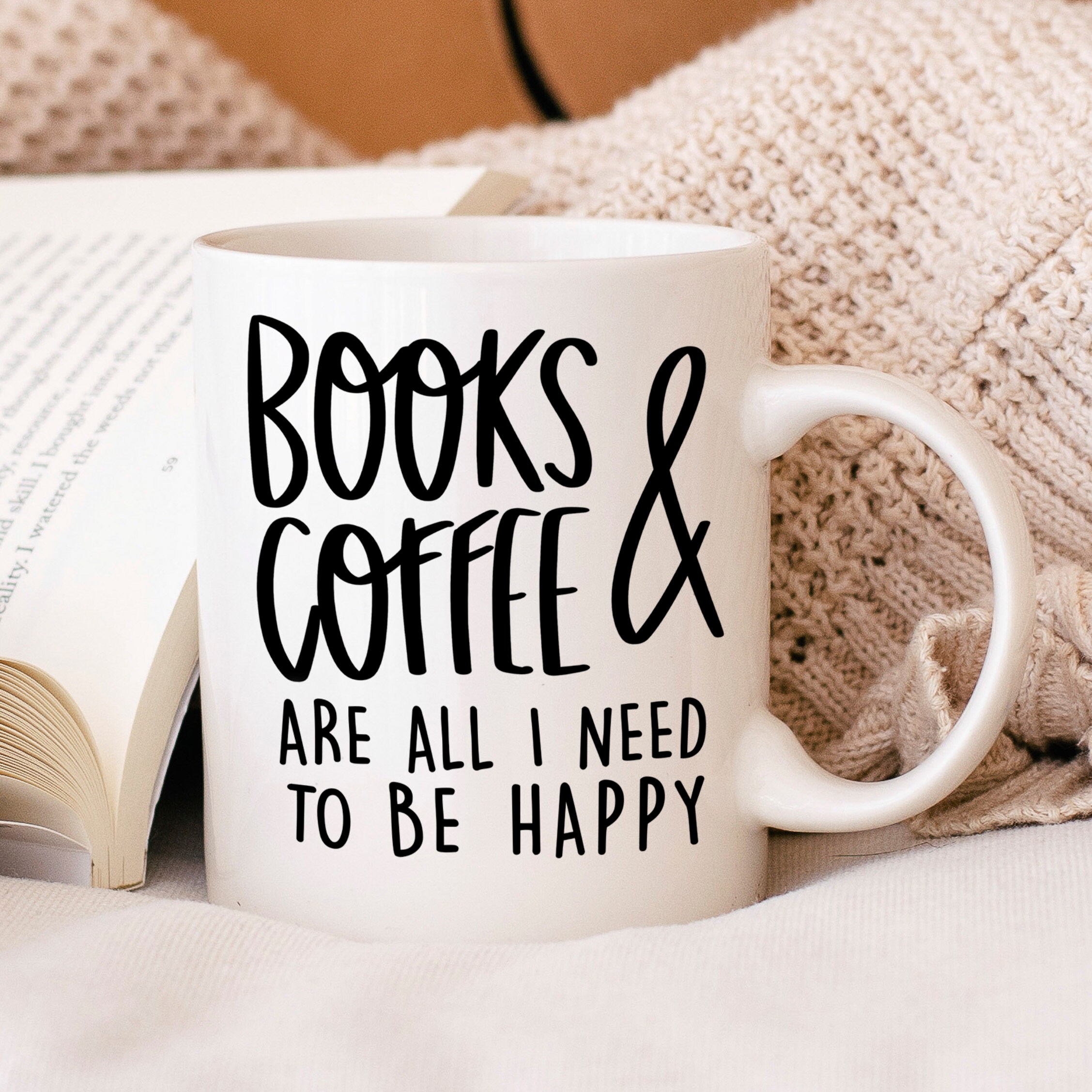 Bookish Mug – Book Nerd Book Lover Gift – Book Club Gifts for Her – Books & Coffee are all I need to be Happy 11 oz or 15 oz Book Mug