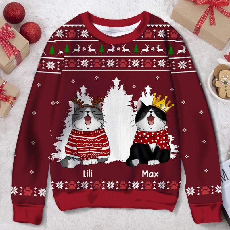 Meow You A Merry Christmas, Personalized Custom Ugly Christmas Sweater, Gift For Cat Lovers