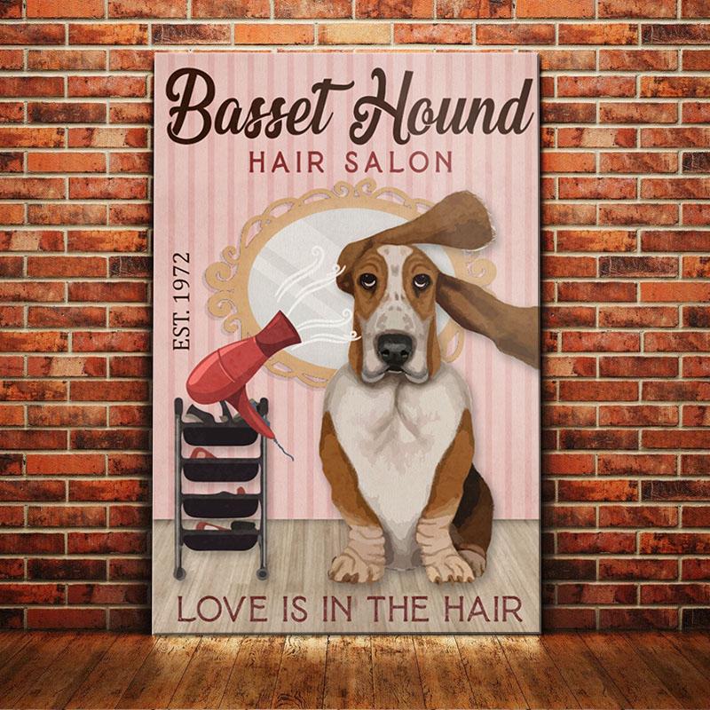 Basset Hound Dog Canvas And Poster Hair Salon, Love In The Air | Art Print | Home Decor | Room Decor | Wall Art