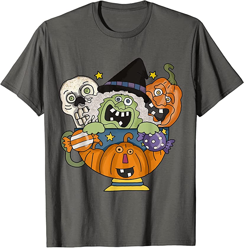 Creepy Witch Pumpkin Skeleton Candy T-Shirt