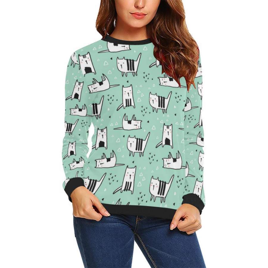 Cat Kitten Pattern Print Women Crewneck Sweatshirt