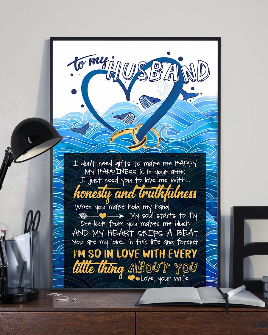 Love Poster – To My Husband Poster – Whale Couple My Happiness Is In Your Arms – Anniversary Gift Poster 131