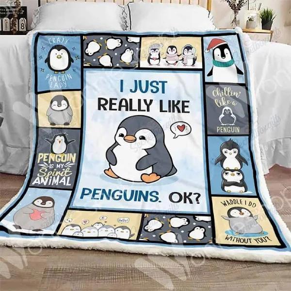 Penguin I Just Really Like Penguins Fleece Blanket Fleece Blanket, Blanket Sofa Bed, 3D Blanket