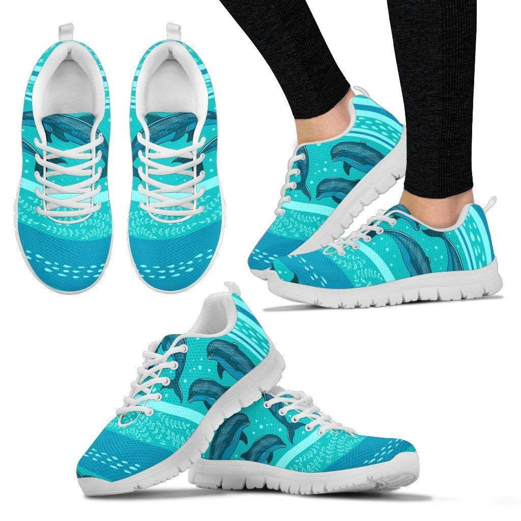 Dolphin Wave Sea Cyan Print Sneakers Shoes