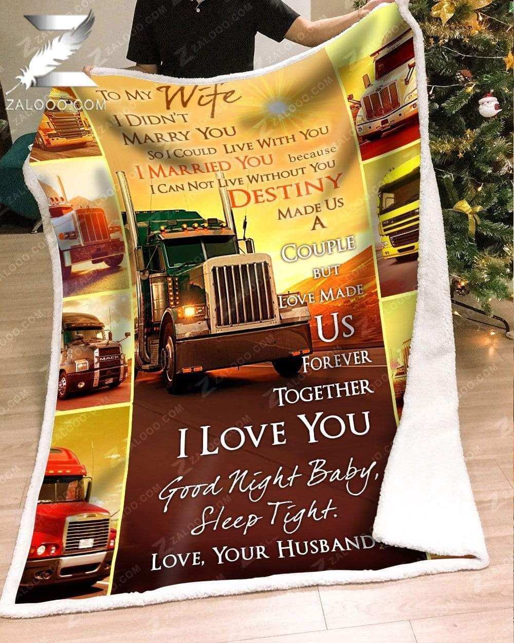 – Fleece Blanket – Custom Blanket – Trucker – To My Wife – Destiny (Yellow)