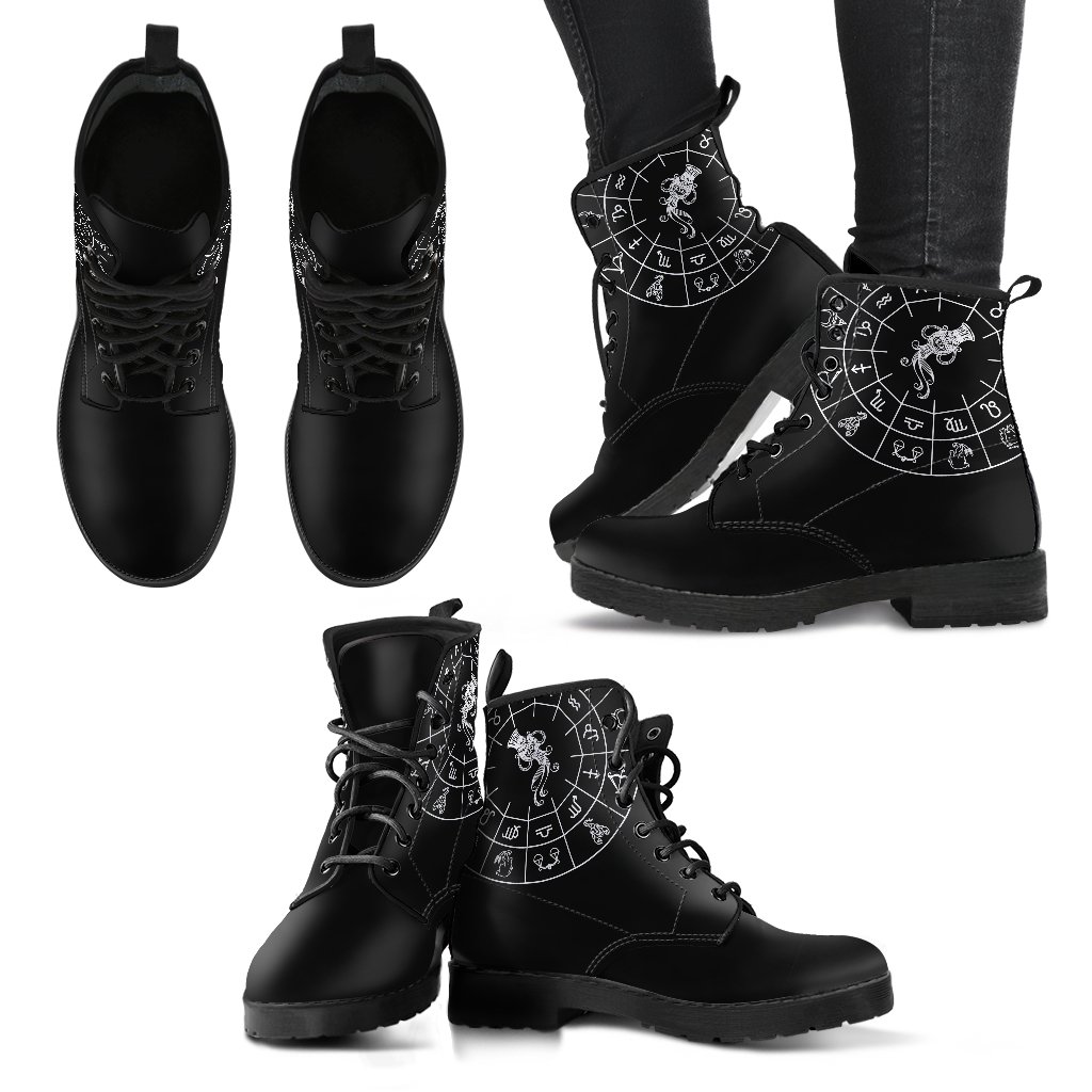 Aquarius Black Zodiac Women’S Leather Boots Fashion Boots Custom Shoes