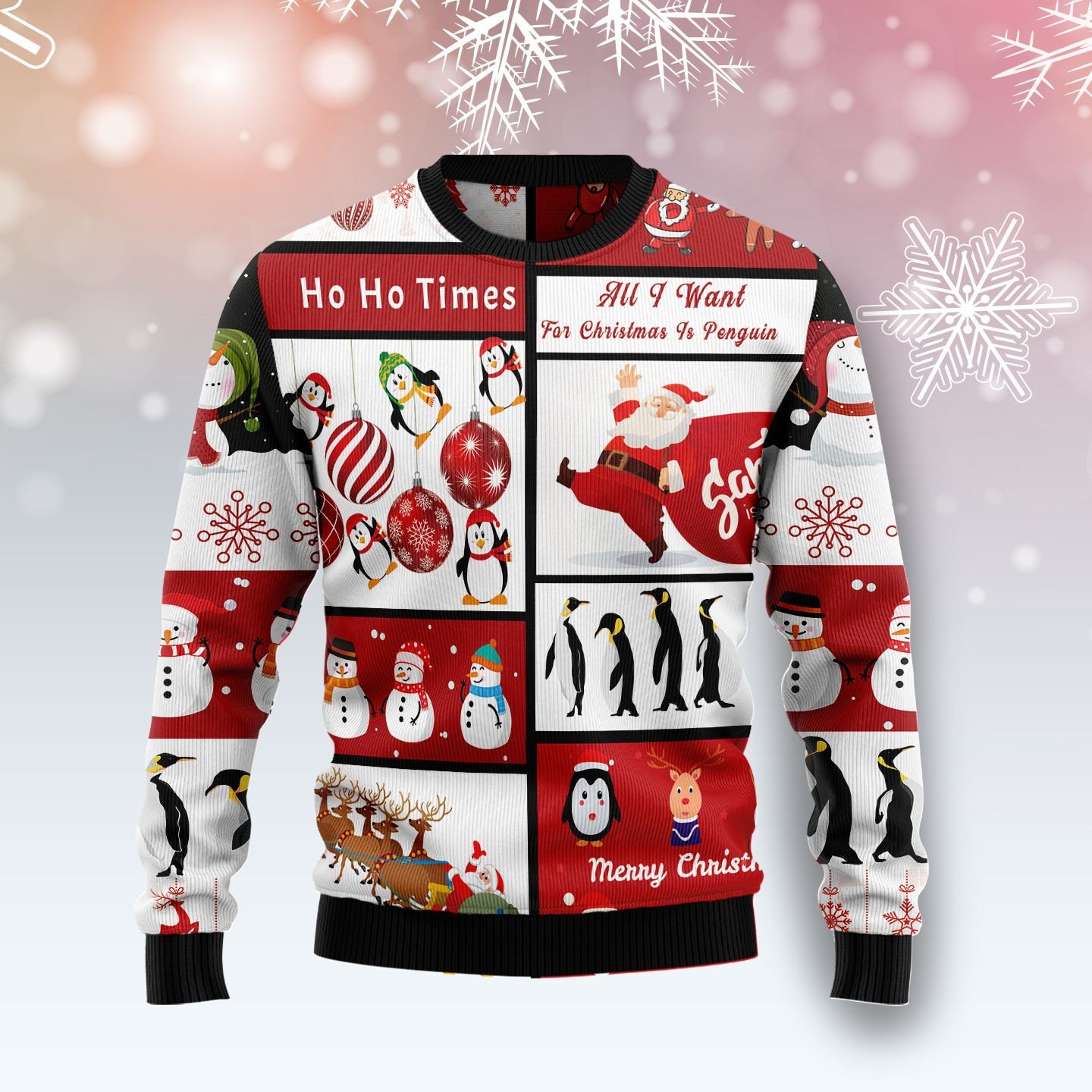 Cute Penguin Santa Claus Christmas Wool Sweater