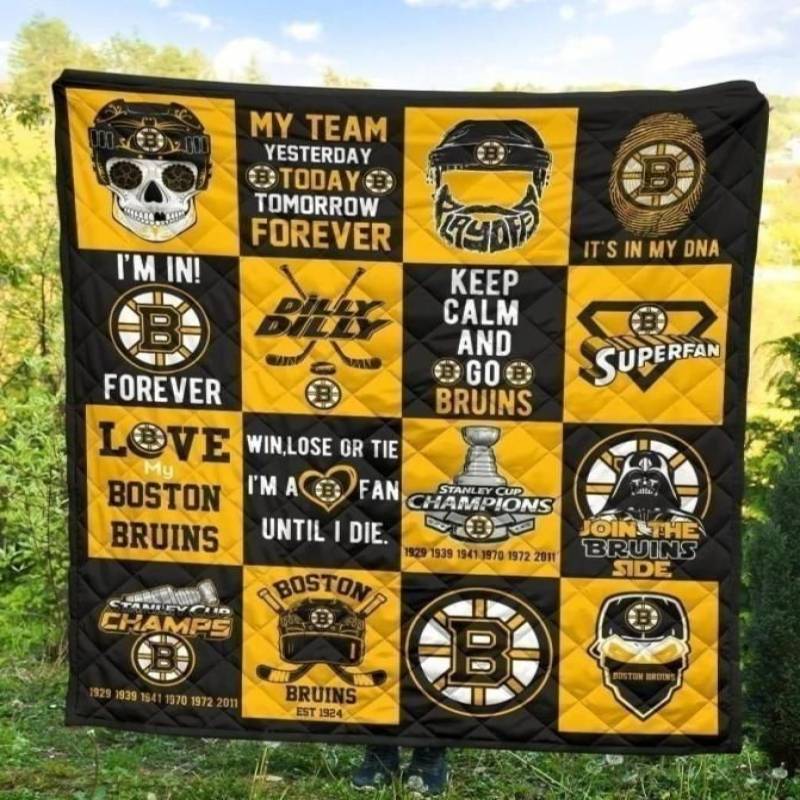 My Team Boston Bruins Quilt Blanket Hockey Fan Gift Idea MN09