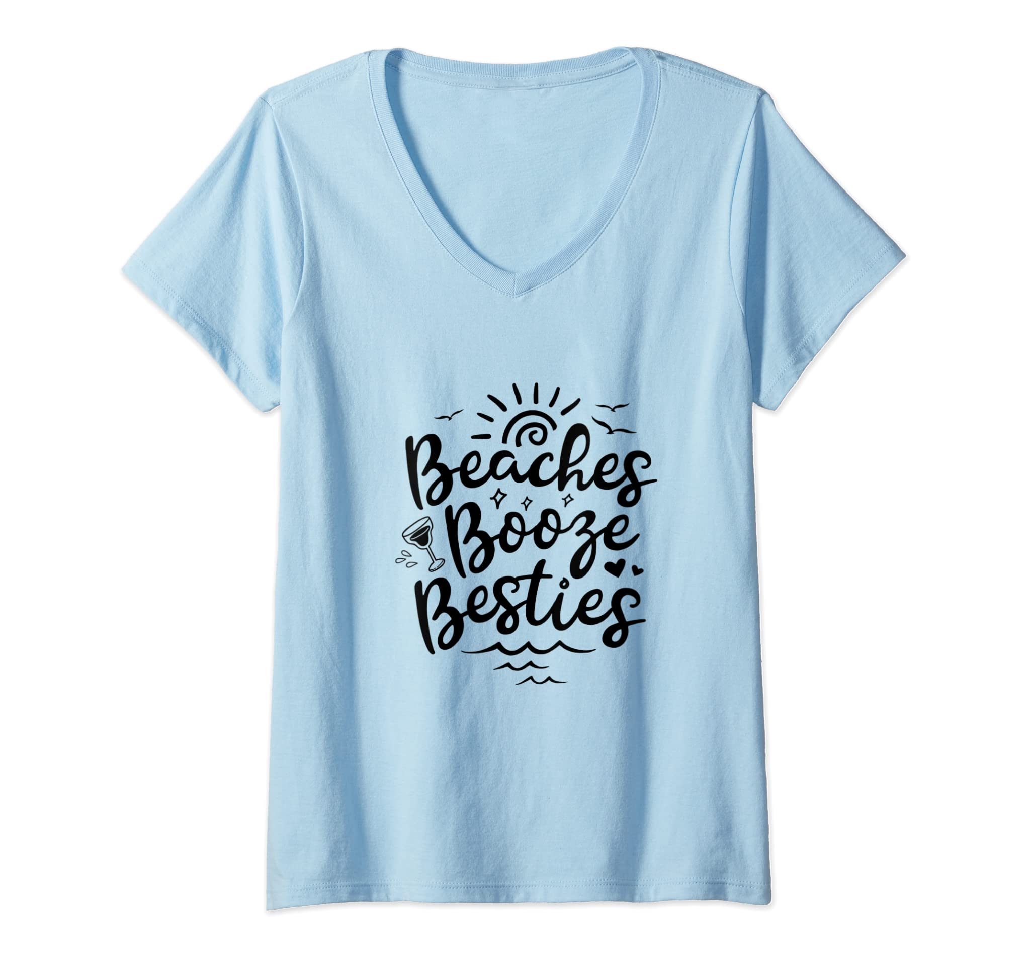 Womens Beaches Booze Besties Summer Best Friend Vacation Women V-Neck T-Shirt