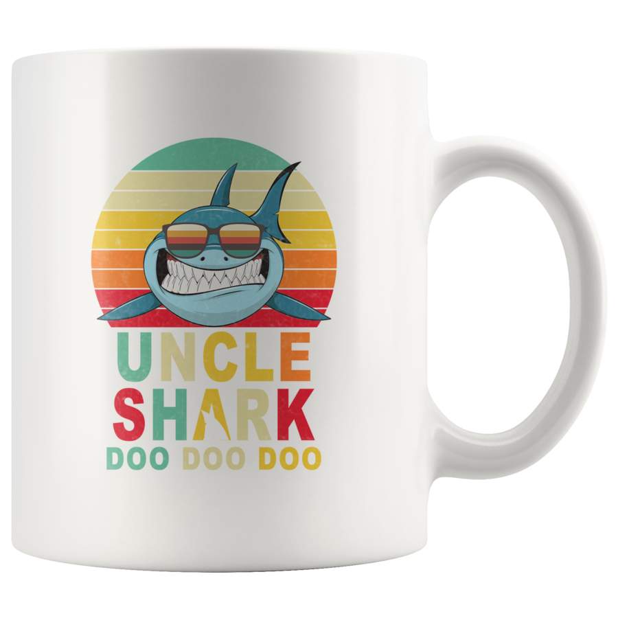 Vintage Retro Uncle Shark doo doo doo white gift coffee mugs