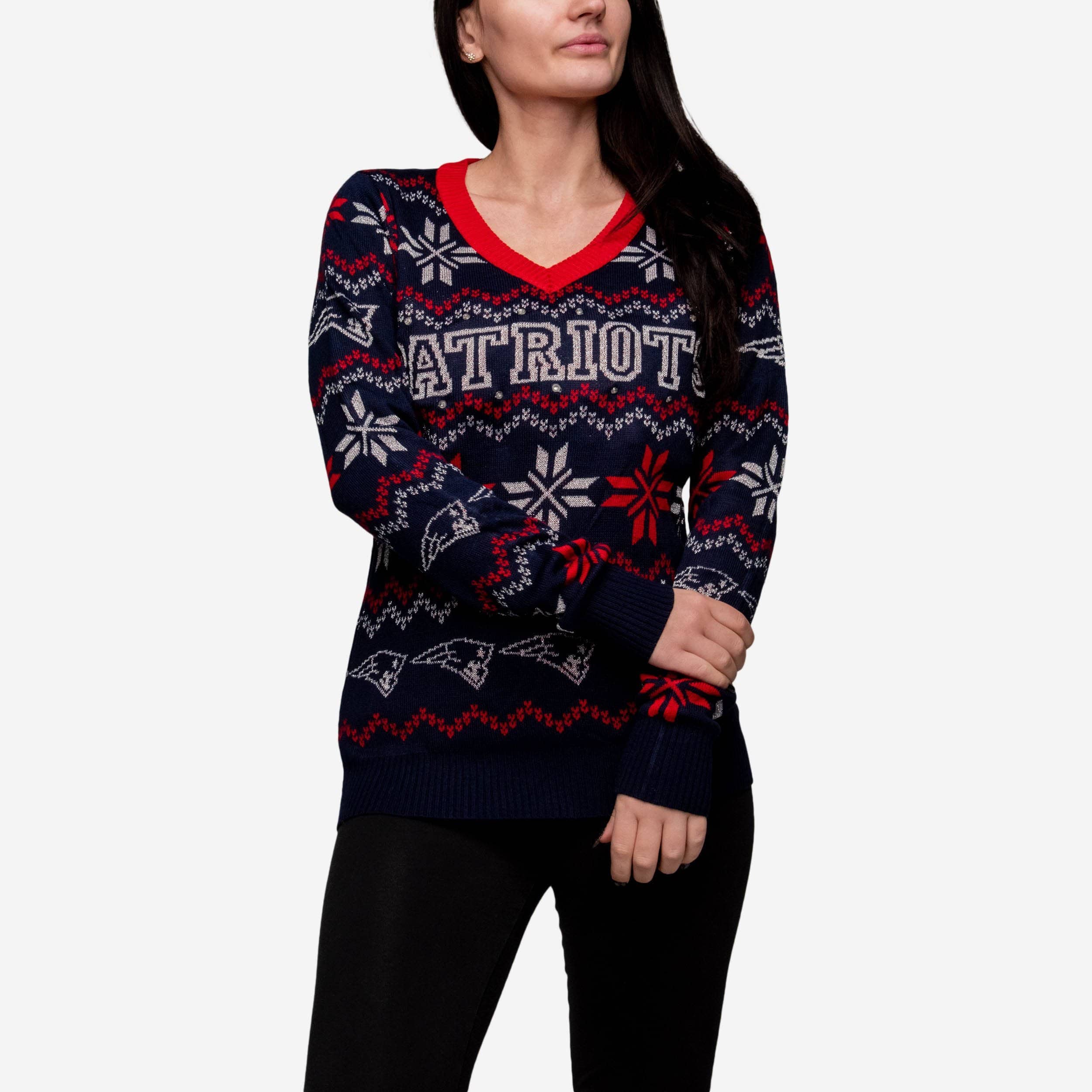 New England Patriots Womens Bluetooth Light Up V-Neck Sweater