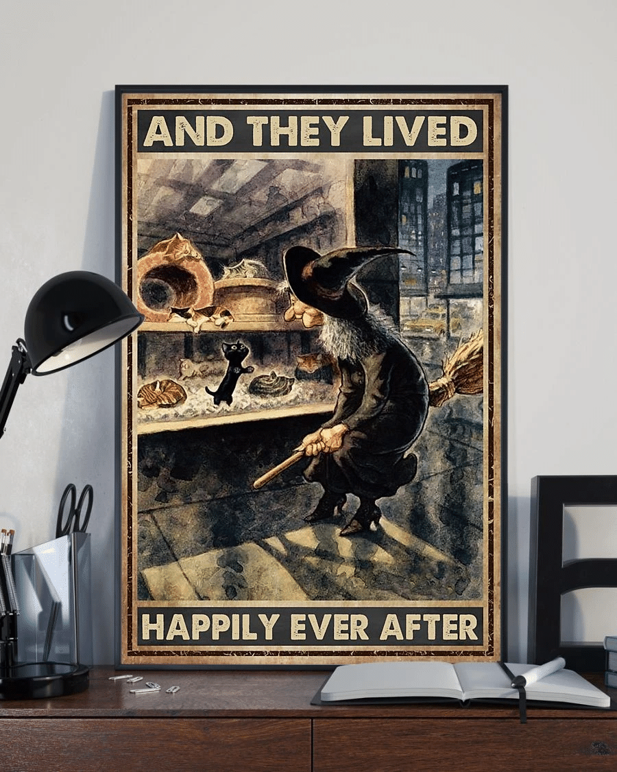 Witch Cat Poster Canvas – And She Lived Happily Ever After Vintage Home Decor Wall Art Evg81482