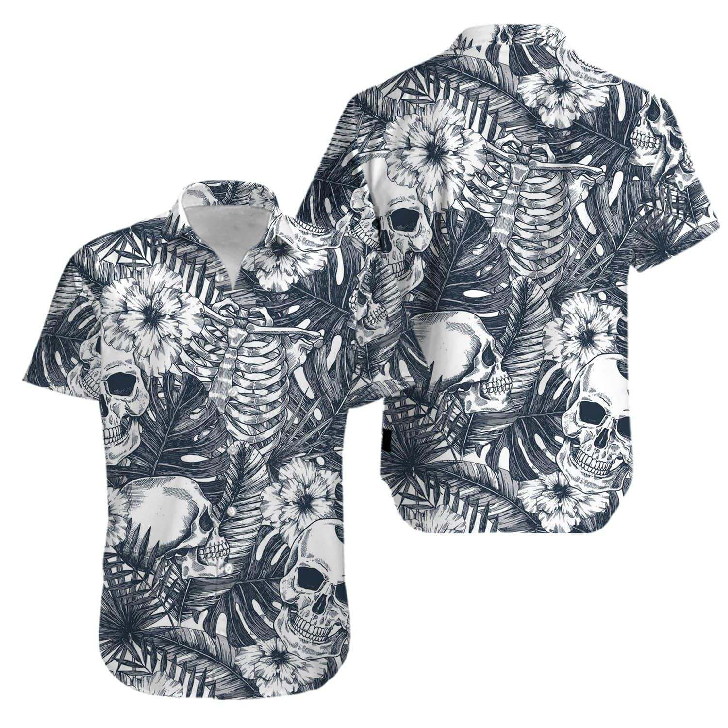 Buy Skull Tropical Grey Hawaii Aloha Shirts V Ha89574