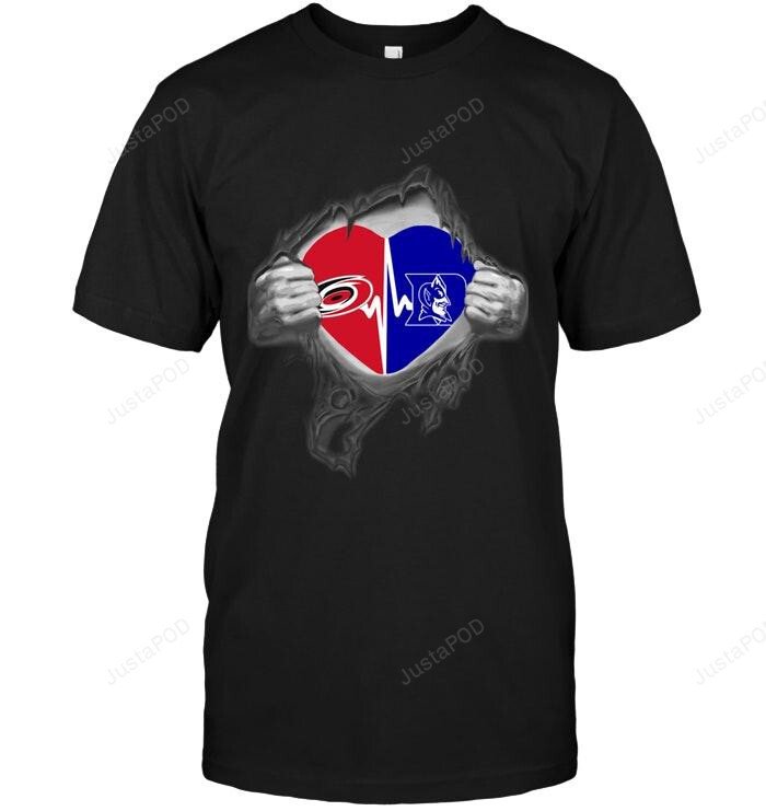 Carolina Hurricanes Duke Blue Devils Love Heartbeat Ripped Shirt Gift For Fan