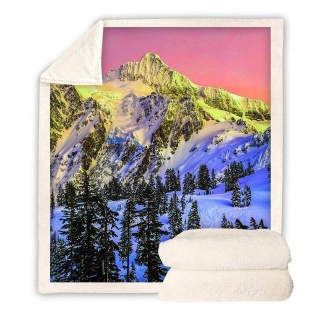 Snowy Mountain Sunrise Blanket Quilt