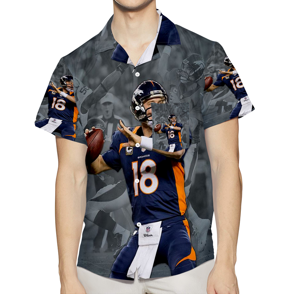 Denver Broncos 18 Peyton Manning V51 3D All Over Print Summer Beach Hawaiian Shirt With Pocket