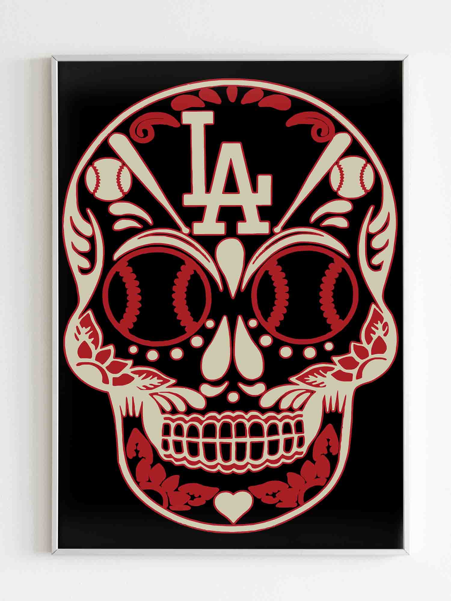 Los Angeles Dodgers Dia De Los Muertos Skull Poster Poster Art Design