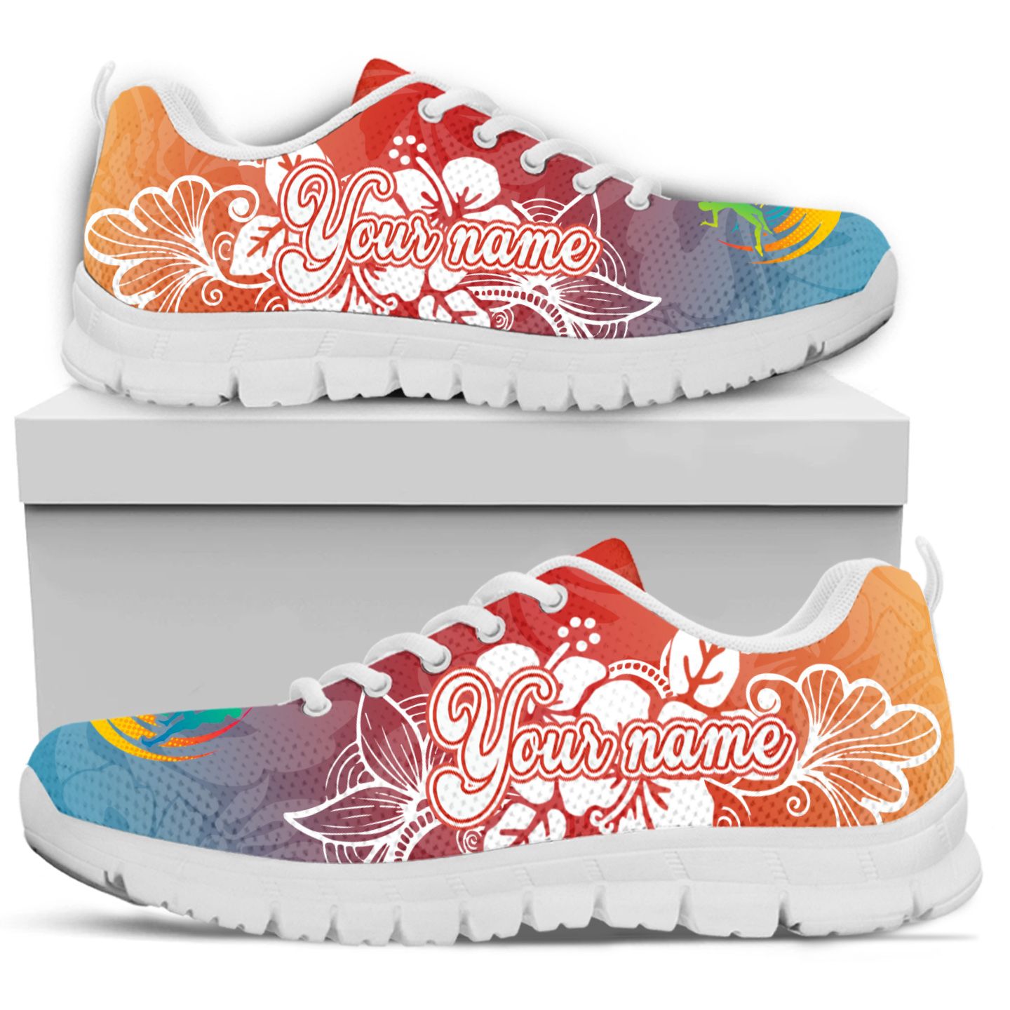 Volleyball Tropical Flowers Custom Name Women Sneakers For Sport Lovers