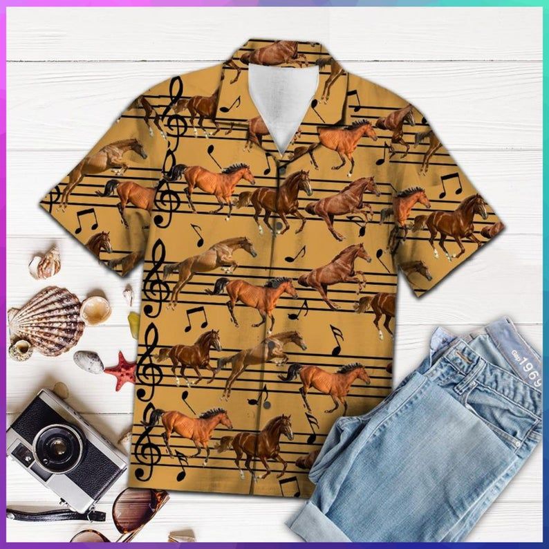 Horse Love Music Brown Unique Design Hawaii Shirt Ha103649