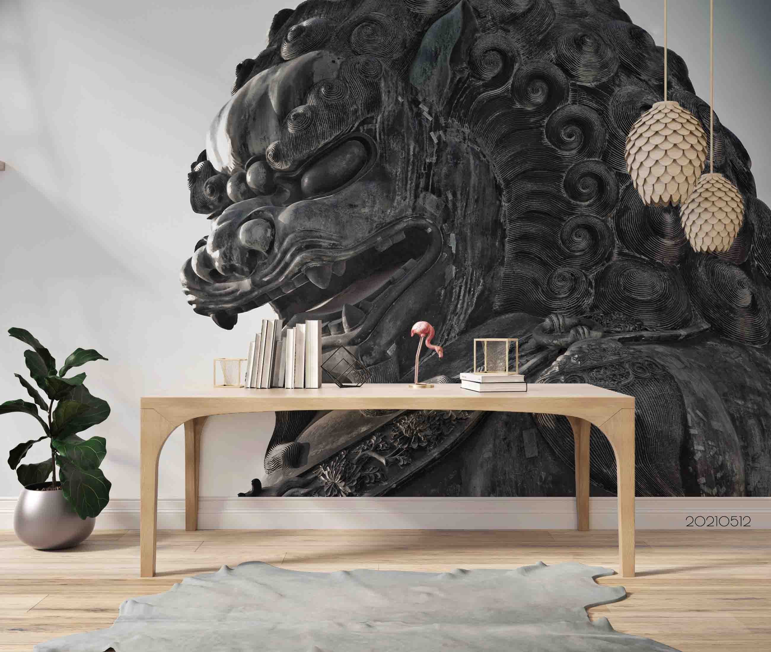 3D Stone Lion Sculpture Wall Mural Wallpaper Lqh 165