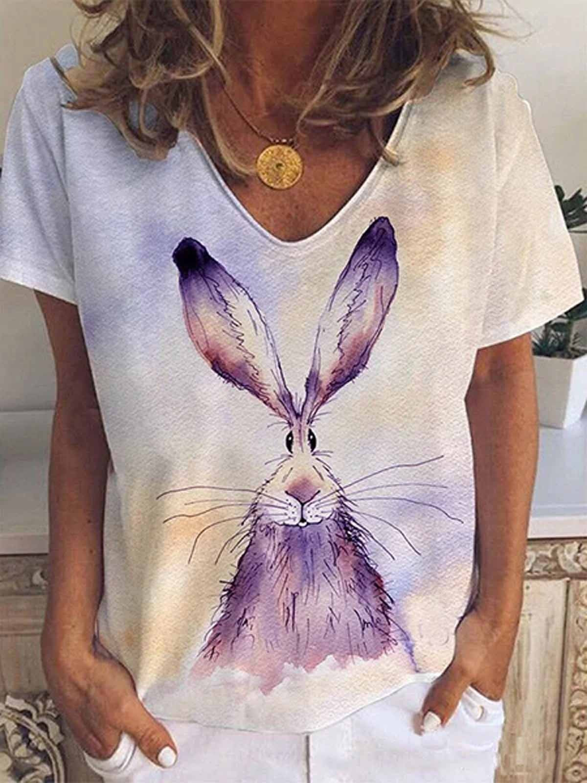 Women’S Easter Bunny Print Tee Shirt