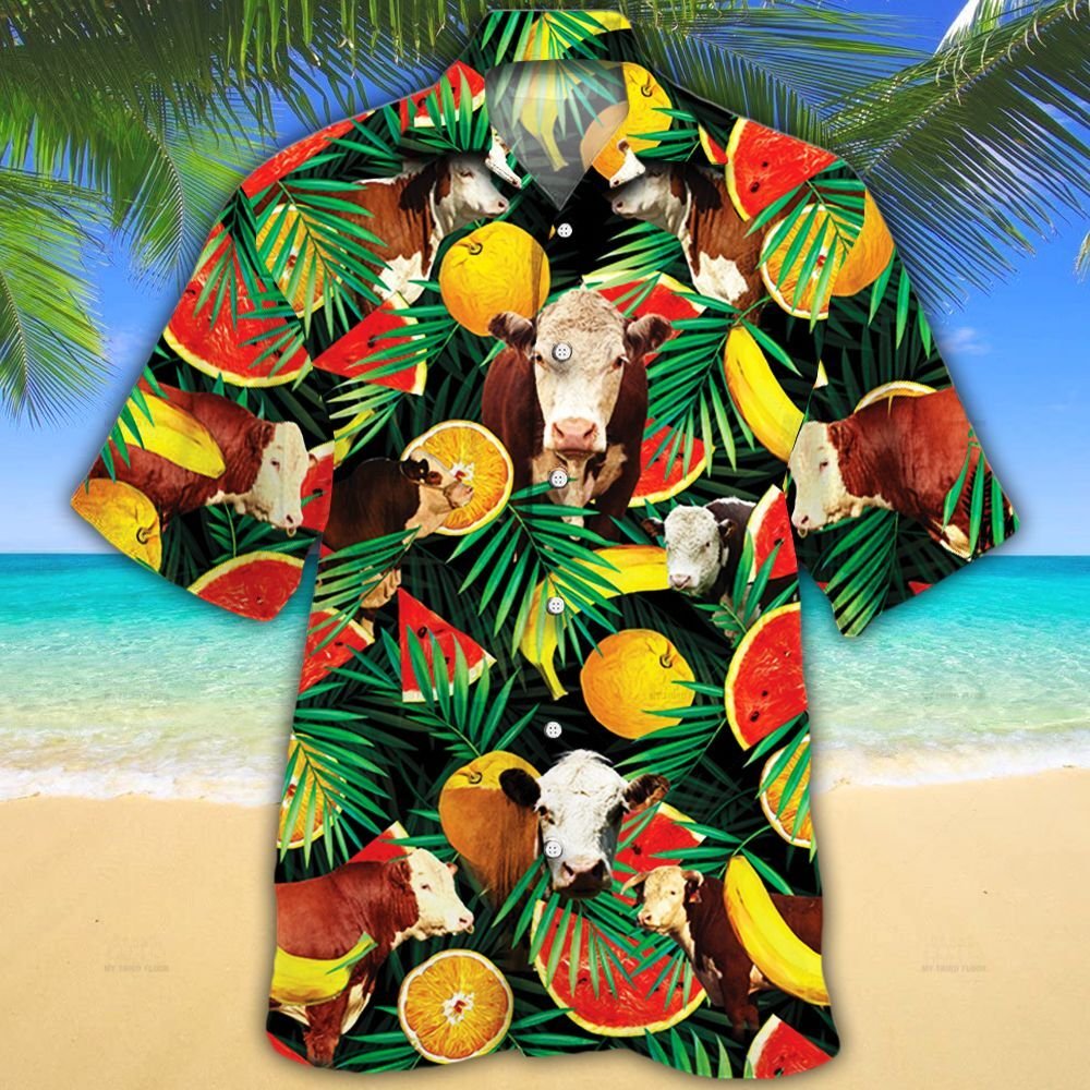 Hereford Cattle Lovers Tropical Fruits Hawaii Cow Hawaii Shirt For Men Women Ha48709