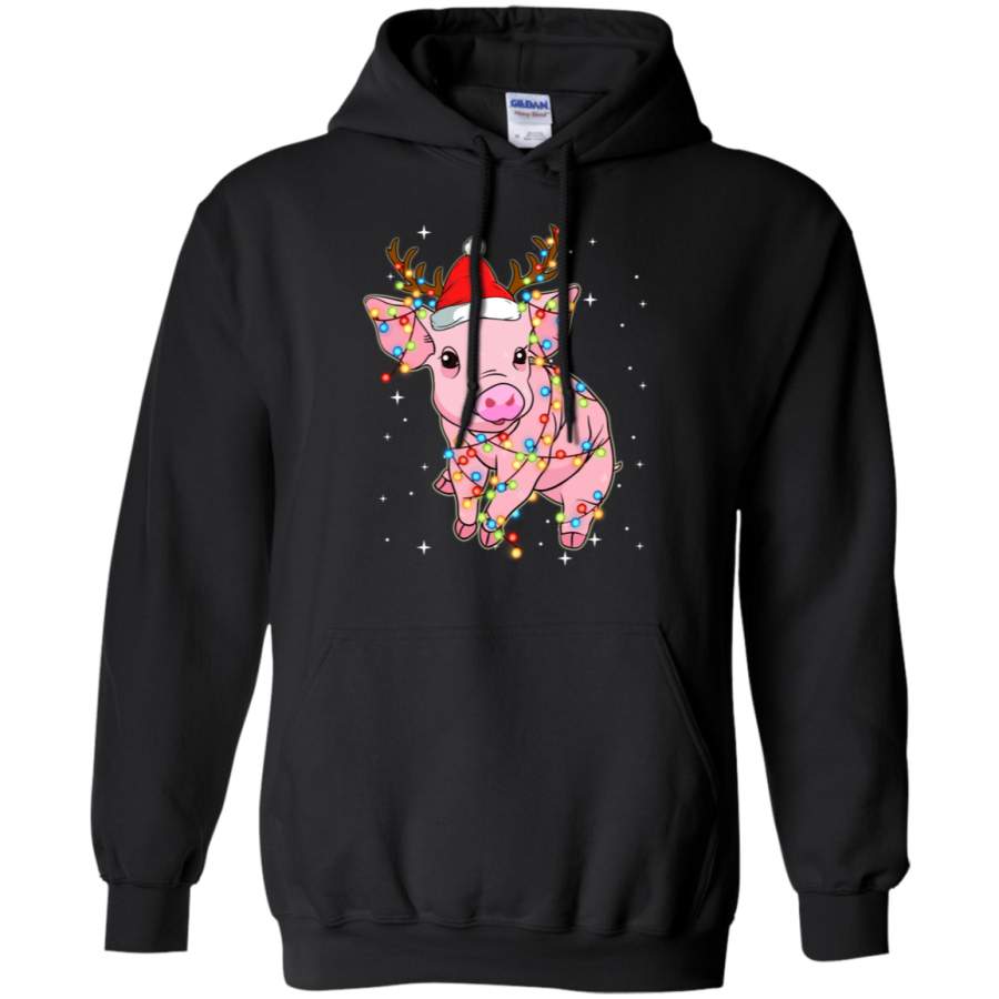Christmas Lights Pig Wearing Santa Hat Funny Xmas Hoodie