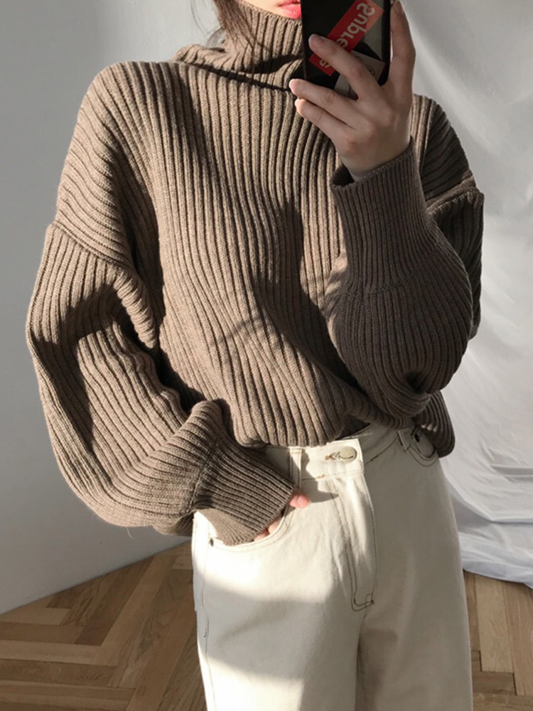 Thick Turtleneck Sweater Women Winter Pullover Knitted Jumper Loose Warm All Match Long Sleeve Sweater Korean Fashion Tops alx