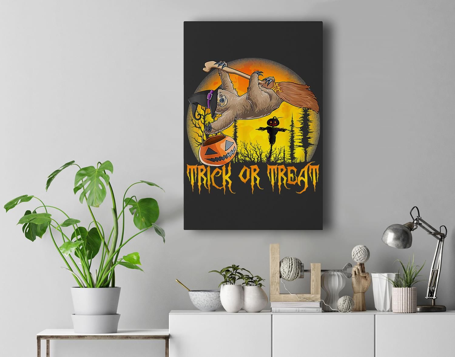 Trick Or Treat Sloth Witch Mask Happy Halloween Classic Premium Wall Art Canvas Decor