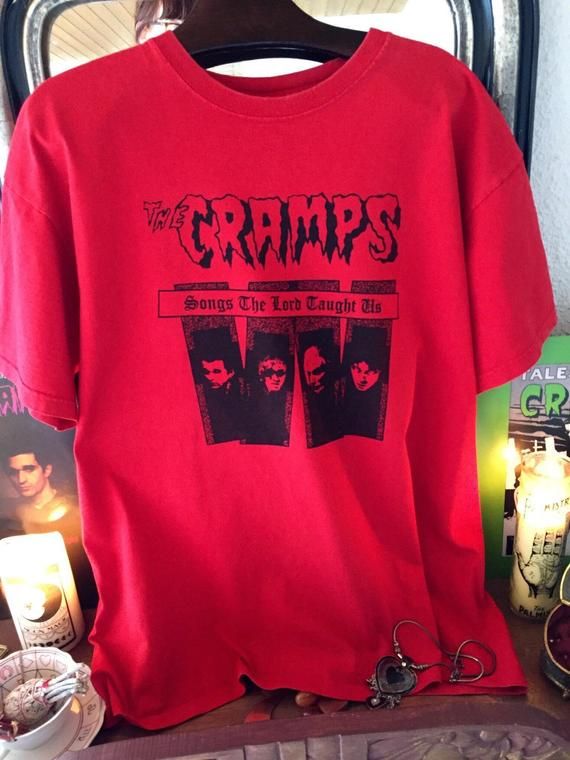 The Cramps Fantastic Vtg Shirt Songs The Lord Taught Us Red Size Xl Mixed Psychobilly Rock Don T Twist Zombie T-Shirt